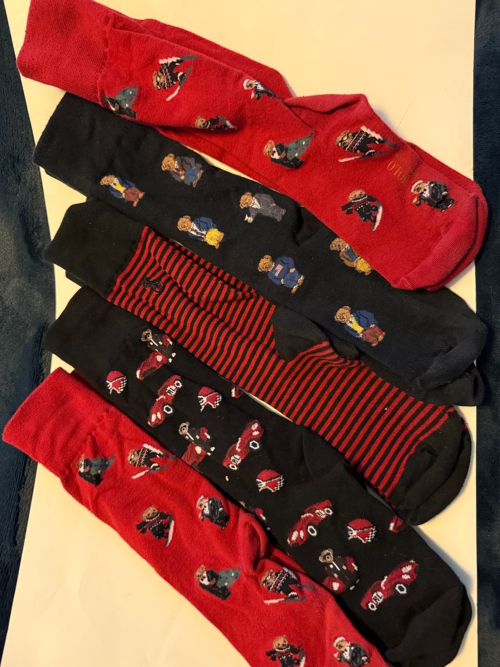 Ralph Lauren Men's Novelty Red & Black Crew Socks - 5 Pairs